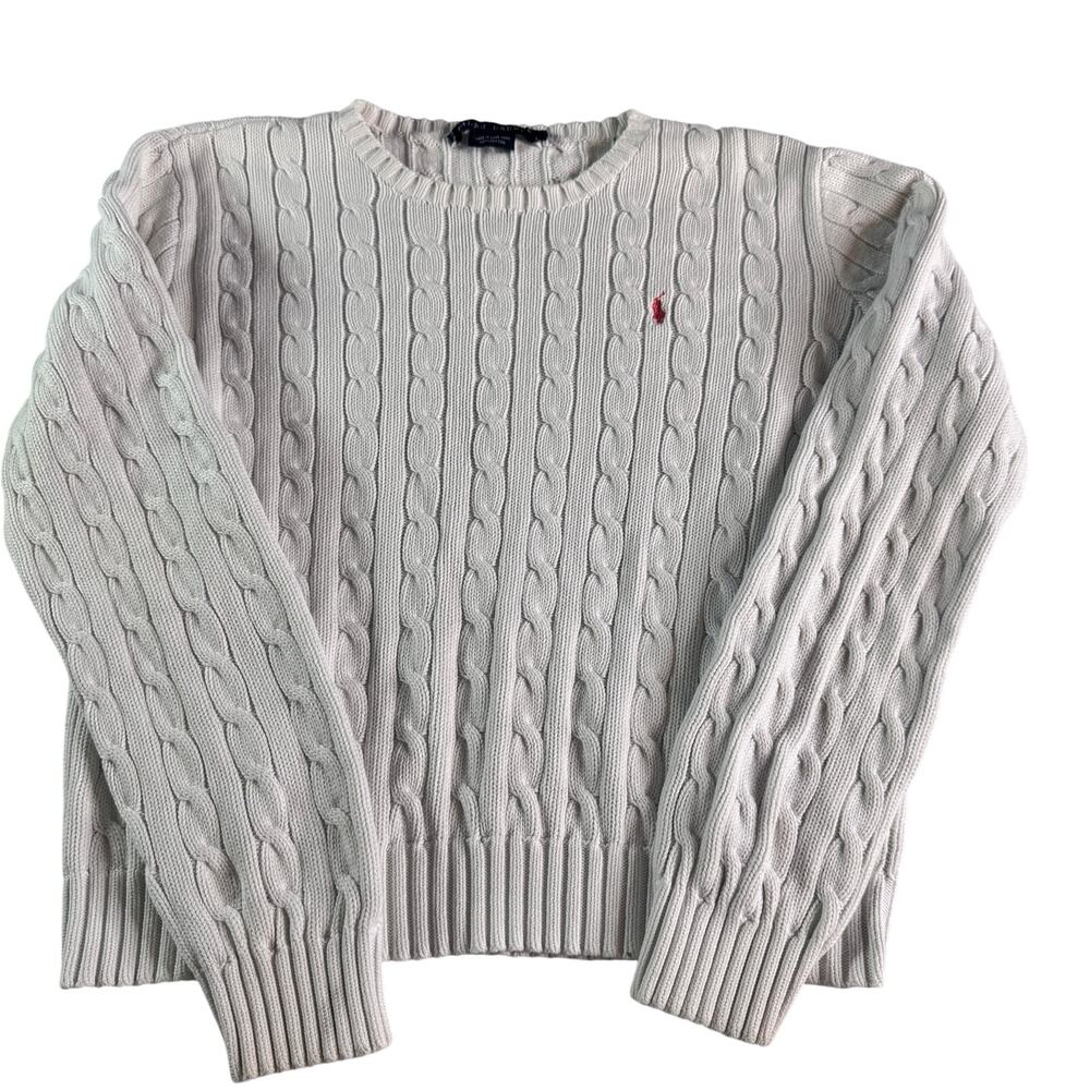 Ralph Lauren Cream Cable Knit Sweater with Pink Pony